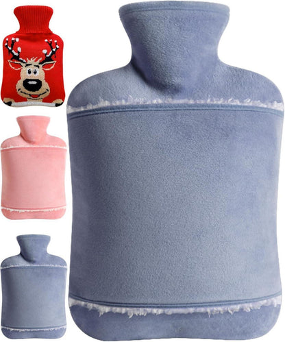 Wärmflasche mit Bezug auslaufsicher 2L Kuschelweich Grau