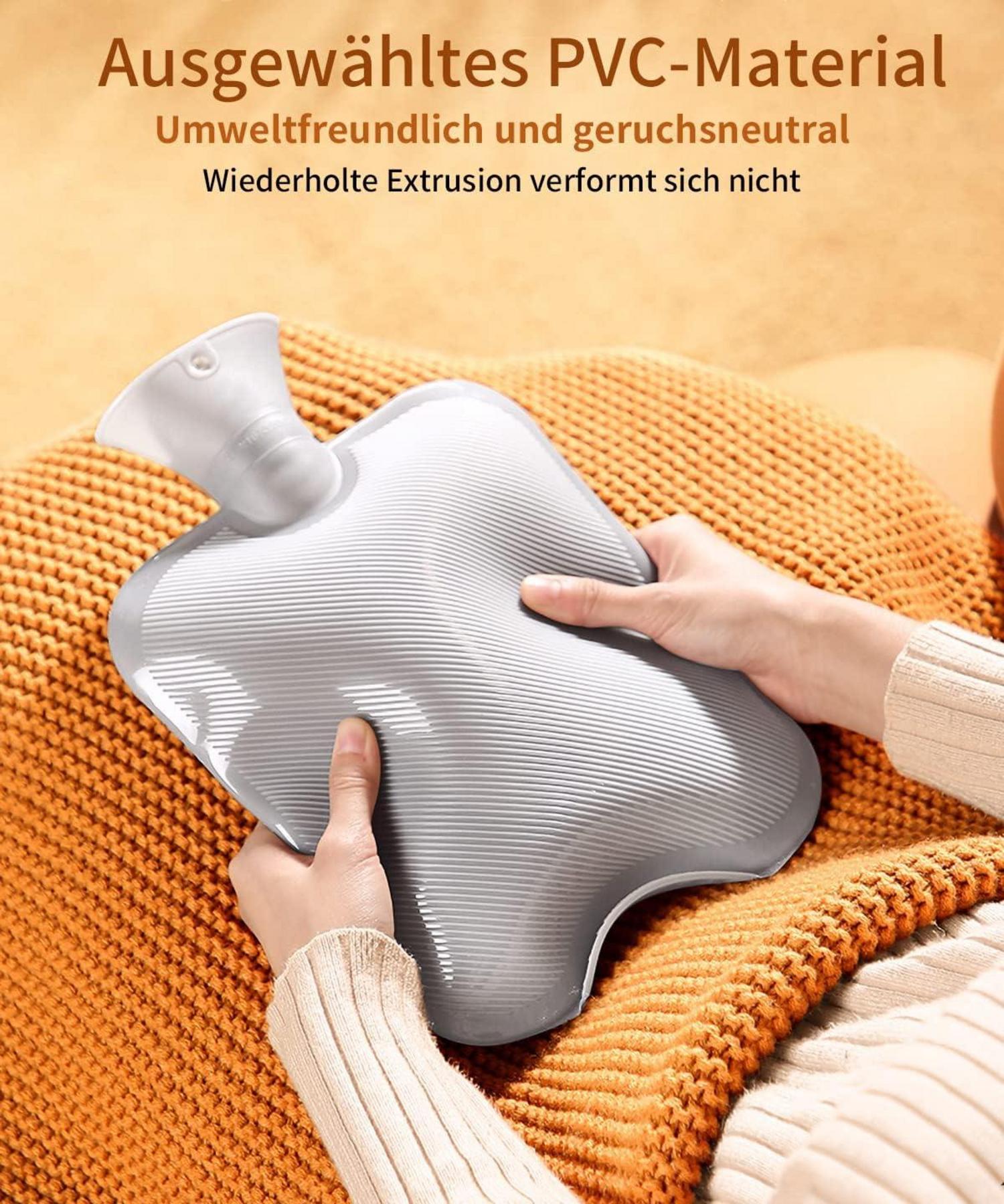 Wärmflasche mit Bezug Auslaufsicher 2L BPA Frei PVC Grau