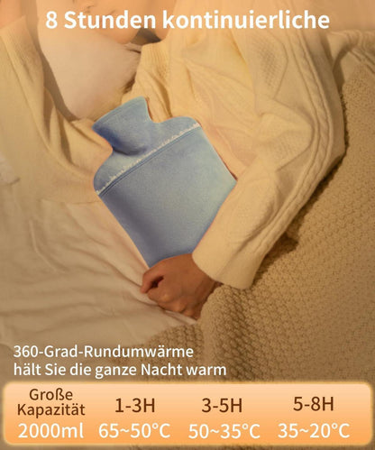 Wärmflasche mit Bezug 2L Auslaufsicher BPA-frei Kuschelweich Grau