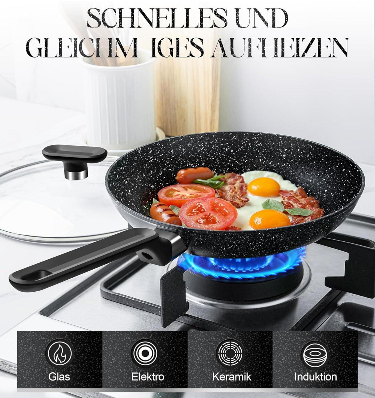 Antihaft-Bratpfanne mit Deckel 26cm Induktion Granitpfanne