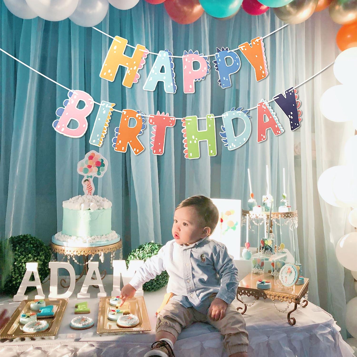 Dinosaurier-Geburtstagsbanner Regenbogenfarben leichtgewichtig