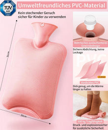 Wärmflasche mit Bezug, Auslaufsicher 2L BPA Frei, Rosa