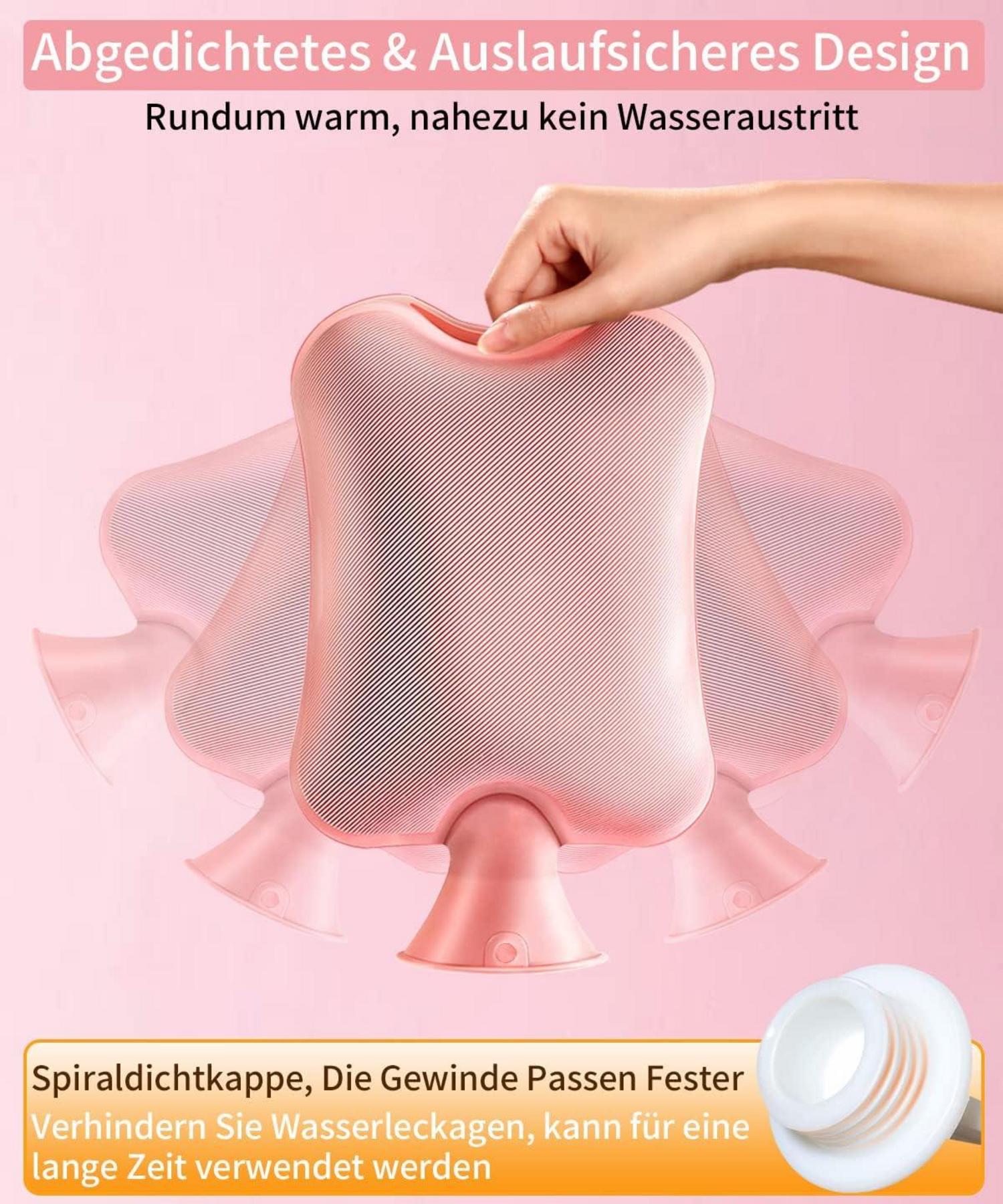 Wärmflasche mit Bezug Auslaufsicher Flauschig 2L Groß BPA Frei PVC Hot