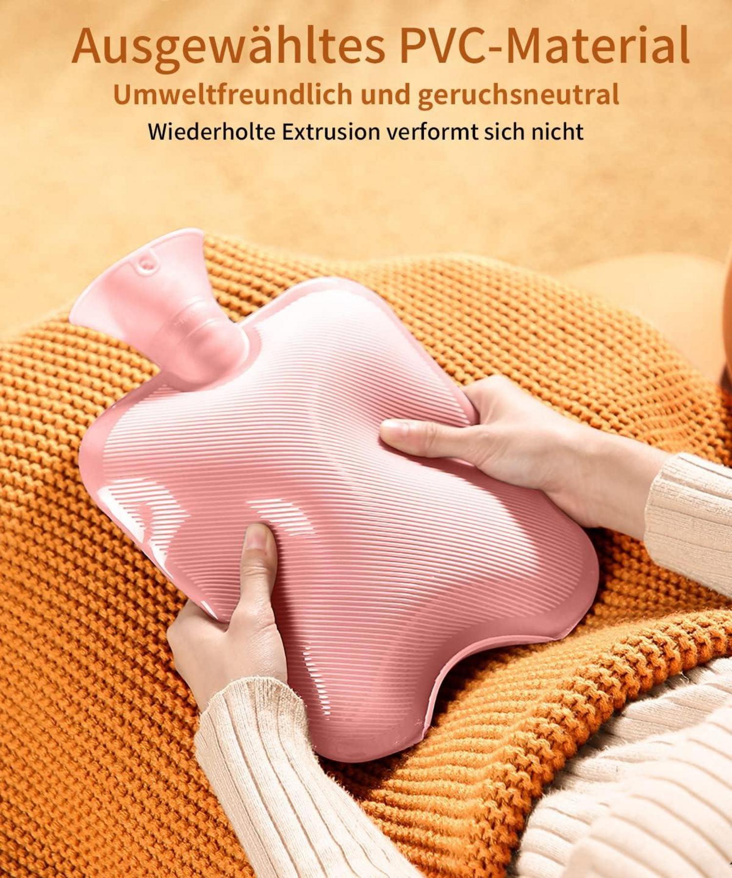 Große Wärmflasche mit Bezug, Auslaufsicher, 2L, BPA-frei, Rosa