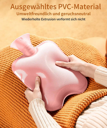 Große Wärmflasche mit Bezug, Auslaufsicher, 2L, BPA-frei, Rosa