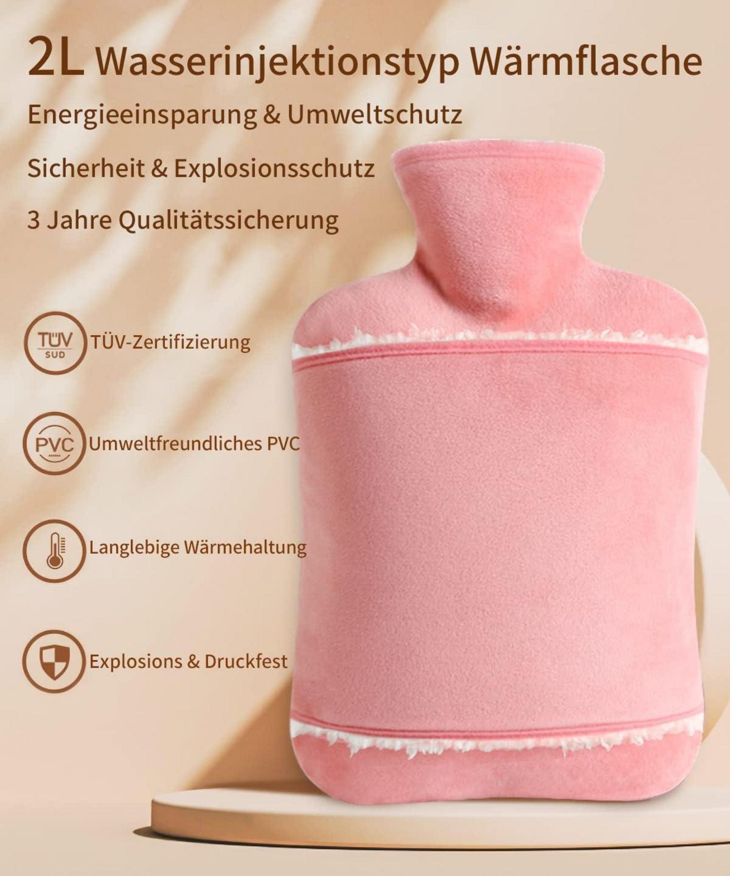 Flauschige XL Wärmflasche mit Bezug 2L BPA Frei PVC Rosa