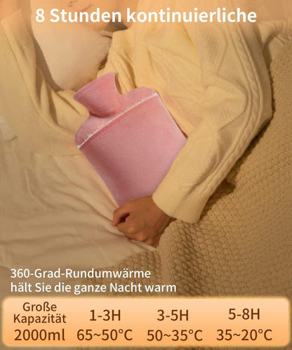 Flauschige XL Wärmflasche mit Bezug 2L BPA Frei PVC Rosa