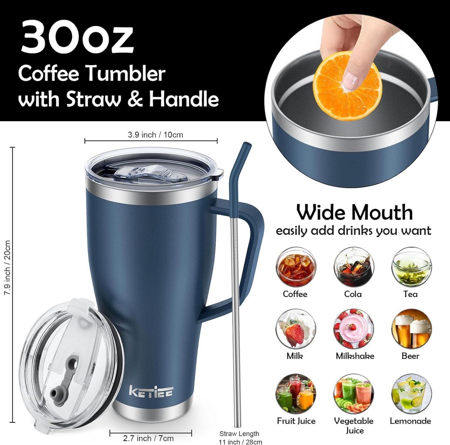 Thermobecher mit Strohhalm 850ml Kaffeebecher to go 2 Deckeln 30oz