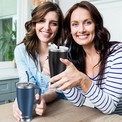 Thermobecher KETIEE 850ml Strohhalm 2 Deckel Isolierbecher Edelstahl Tumbler