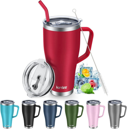 Thermobecher mit Strohhalm 850ml Edelstahl Isolierbecher Tumbler Rot