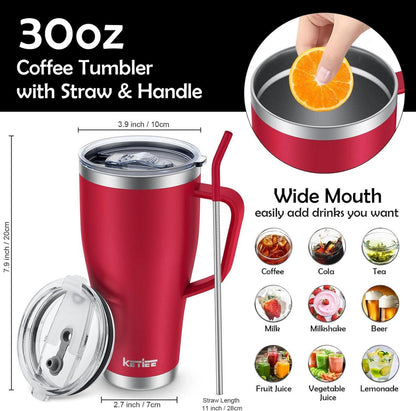 Thermobecher mit Strohhalm 850ml Edelstahl Isolierbecher Tumbler Rot