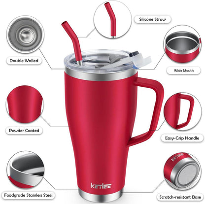 Thermobecher 850ml Strohhalm Kaffeebecher Edelstahl Isolierbecher