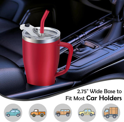 Thermobecher mit Strohhalm 850ml Edelstahl Isolierbecher Rot