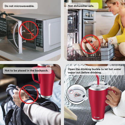 KETIEE Thermobecher mit Strohhalm 850ml Isolierbecher Rot