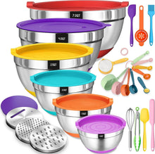 Rührschüssel Set Edelstahl Salatschüssel 6er mit Deckel, Silikonboden