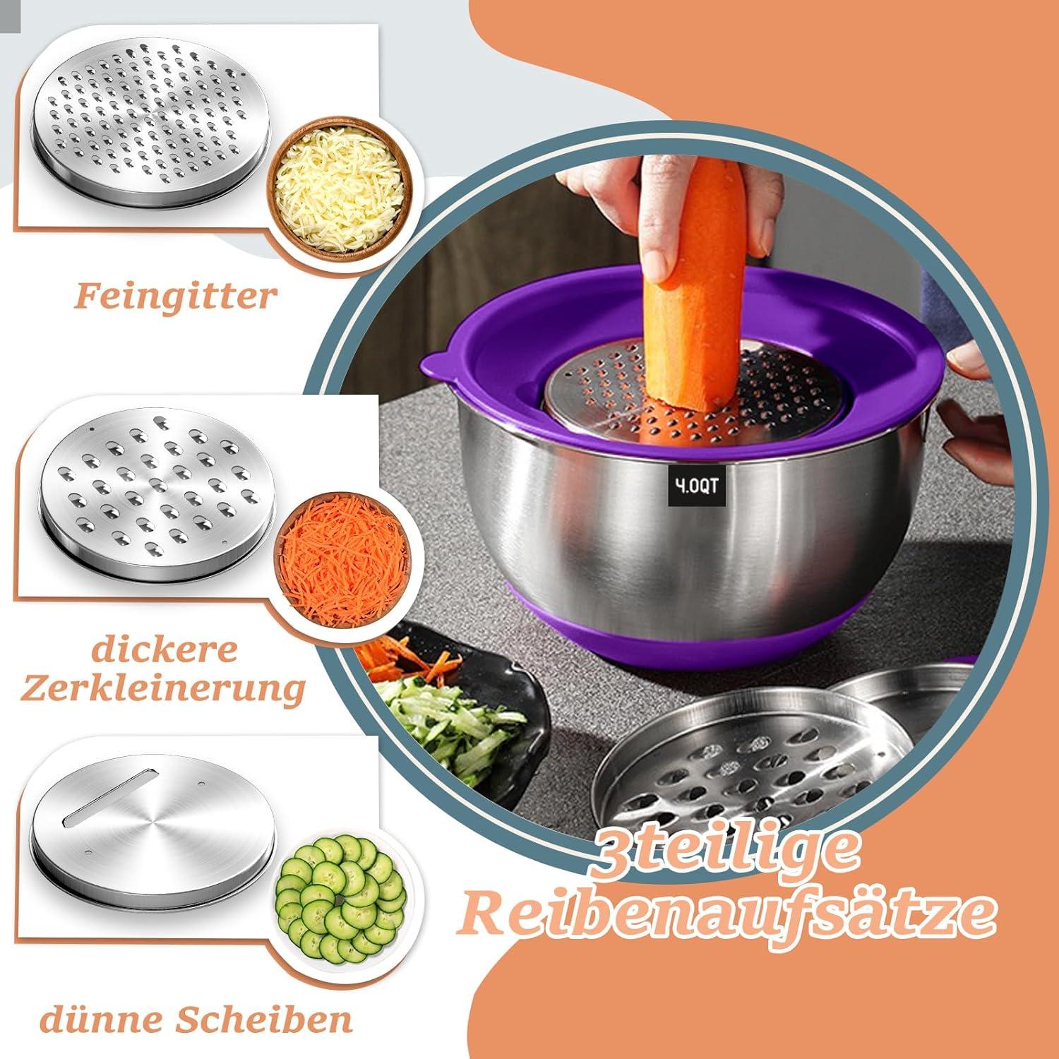 Rührschüssel Set Edelstahl Salatschüssel 6er mit Deckel, Silikonboden
