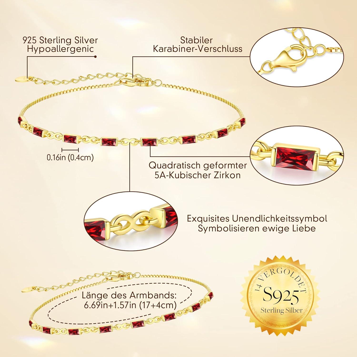 Gold Armband Damen 925 Sterling Silber 14k Vergoldet Zirkonia Infinity