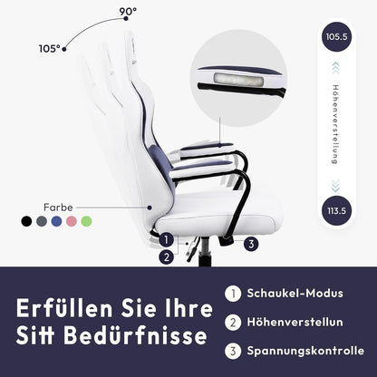 Gaming Stuhl Stoff Ergonomisch Lendenwirbelstütze Blau Kinder