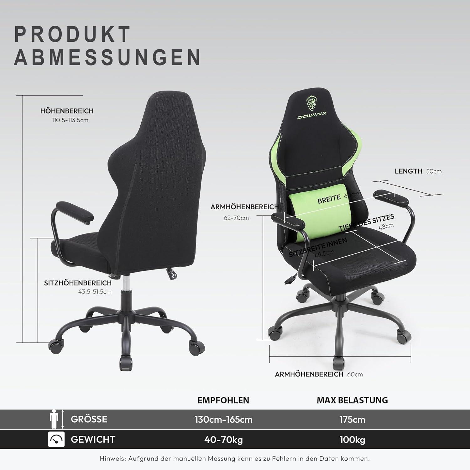 Ergonomischer Gaming Stuhl mit Lendenwirbelstütze für Kinder Green