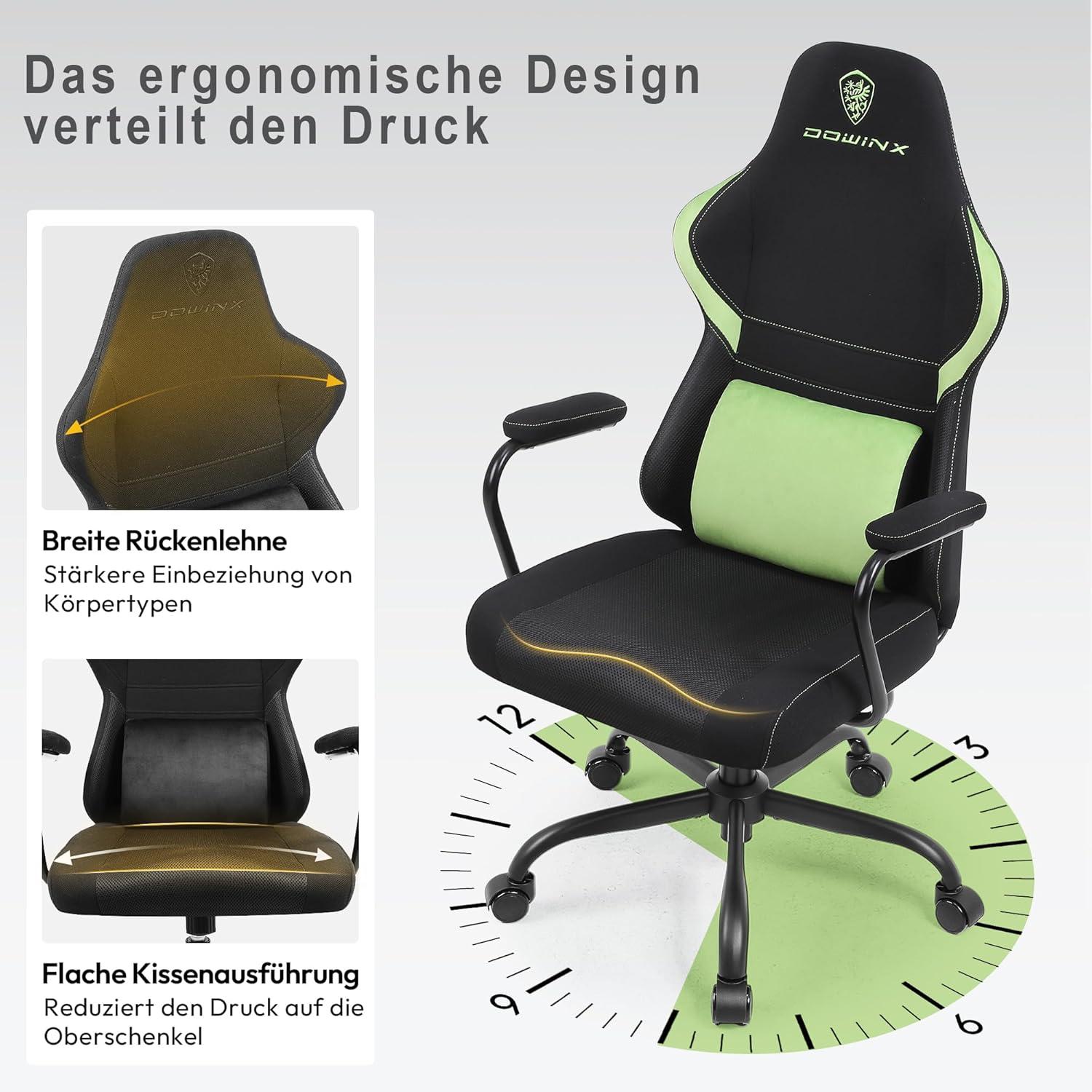 Dowinx Gaming Stuhl Stoff Kinder Ergonomisch Lendenwirbelstütze Grün