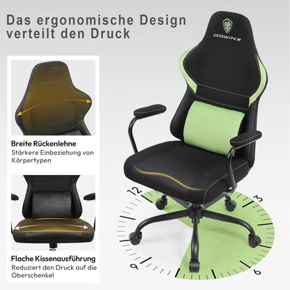 Dowinx Gaming Stuhl Stoff Kinder Ergonomisch Lendenwirbelstütze Grün