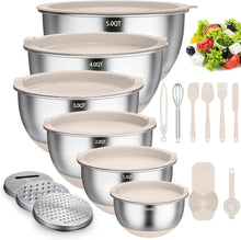 Edelstahl Rührschüssel Set mit Deckel & Silikonboden, 6-teilig