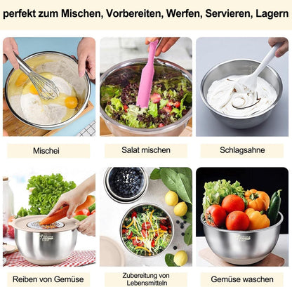 Terlulu Rührschüssel Set Edelstahl 6er Salatschüssel Deckel