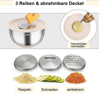 Edelstahl Rührschüssel Set mit Deckel & Silikonboden, 6-teilig