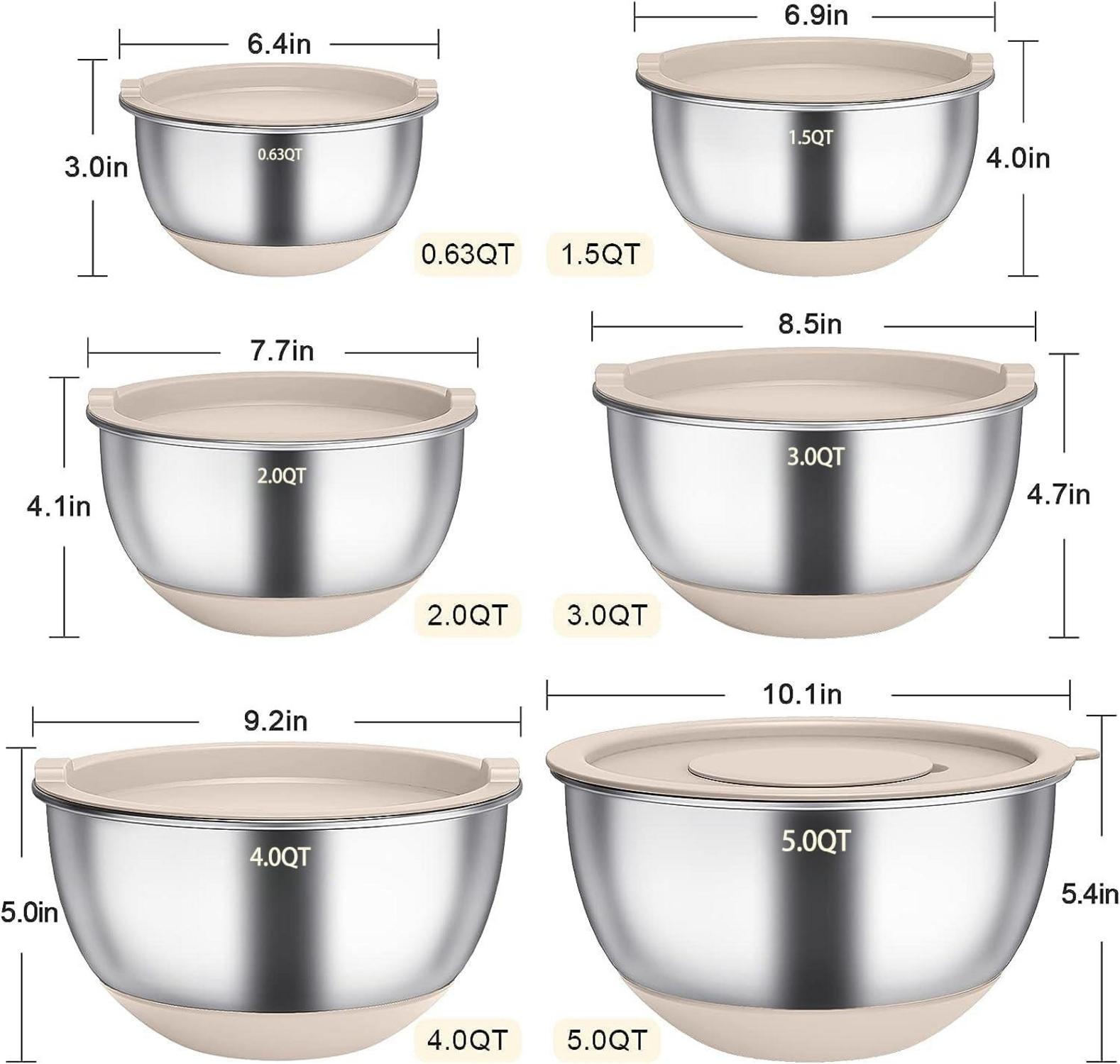 Rührschüssel-Set Edelstahl Salatschüsseln mit Deckel & Silikonboden