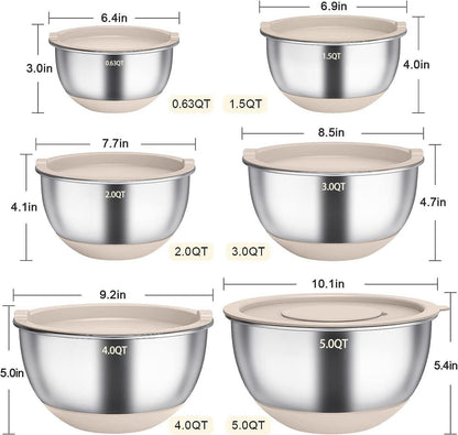 Rührschüssel-Set Edelstahl Salatschüsseln mit Deckel & Silikonboden