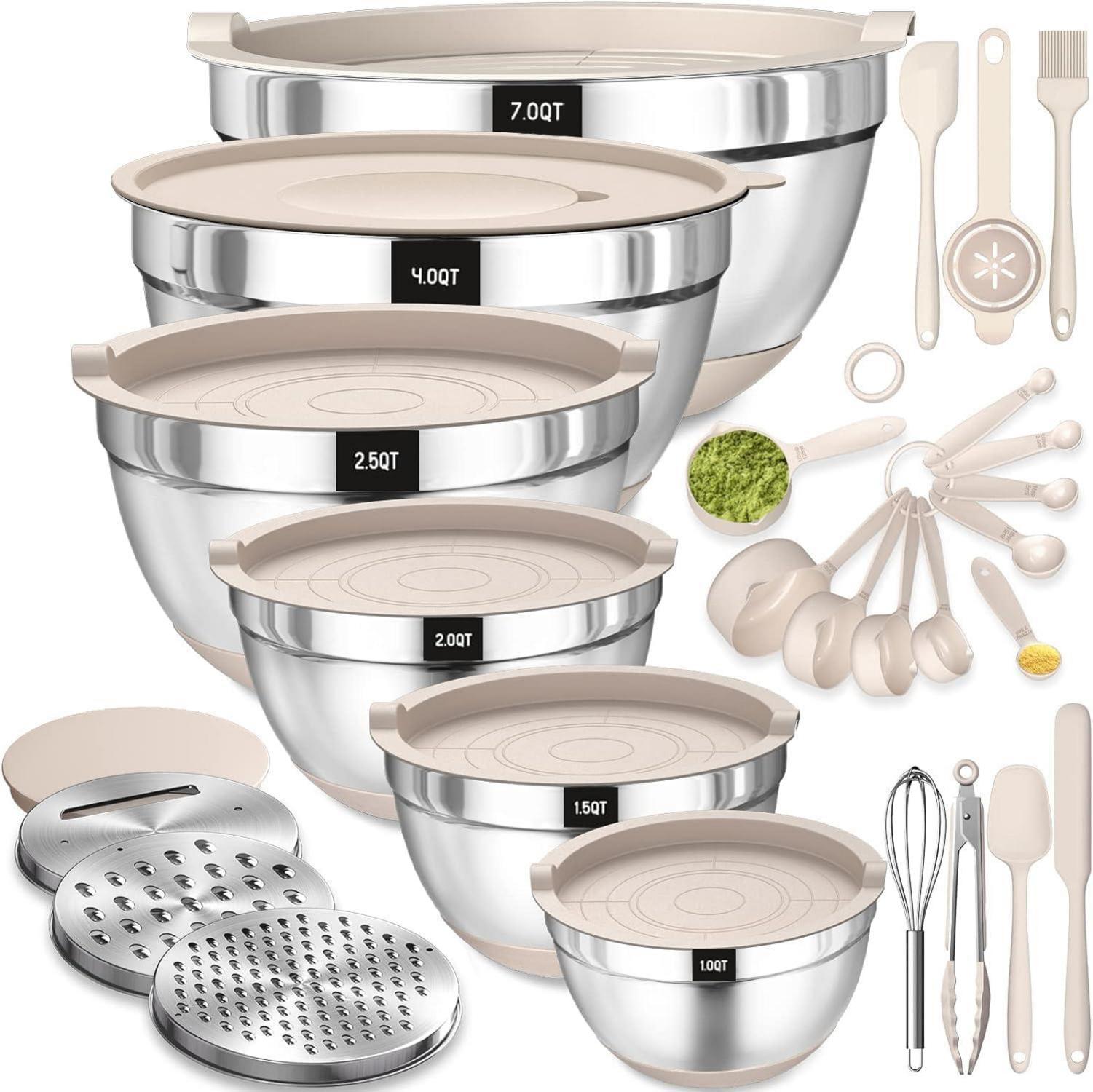 Rührschüssel Set Edelstahl Salatschüssel mit Deckel & Silikonboden