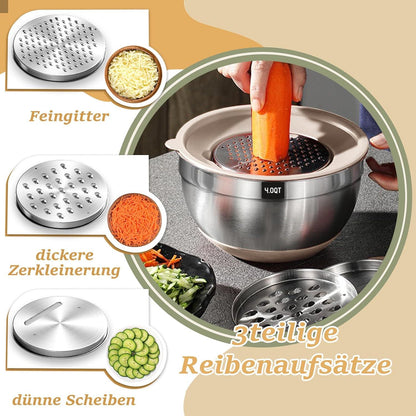 Rührschüssel Set Edelstahl Salatschüssel mit Deckel & Silikonboden