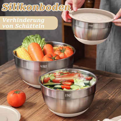 Rührschüssel Set Edelstahl Salatschüssel Luftdichtem Deckel Silikonboden 6er