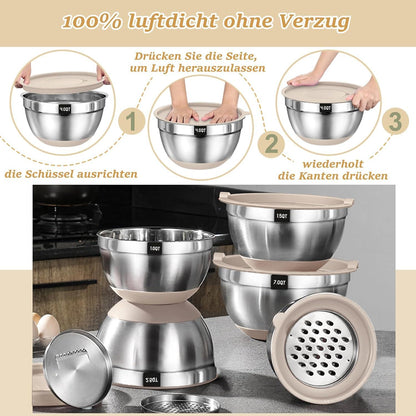 Rührschüssel Set Edelstahl Salatschüssel Luftdichtem Deckel Silikonboden 6er