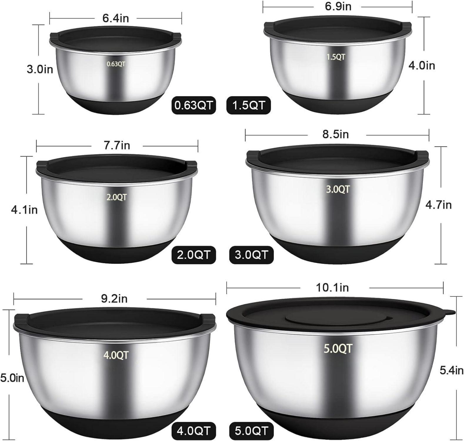Rührschüssel Set Edelstahl Salatschüssel mit Deckel Silikonboden