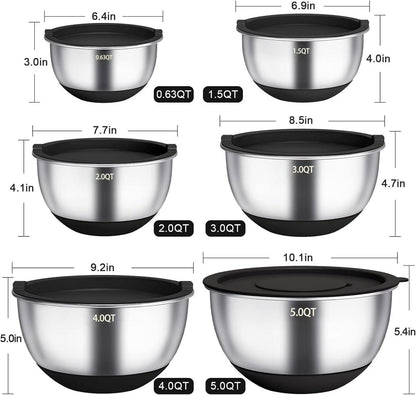 Rührschüssel Set Edelstahl Salatschüssel mit Deckel Silikonboden
