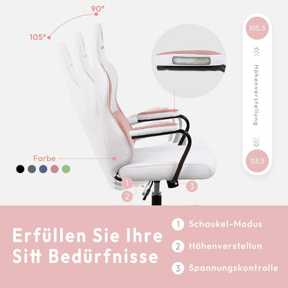 Dowinx Gaming Stuhl Bürostuhl Kinder ergonomisch Rosa Rückgabeservice 30 Tage