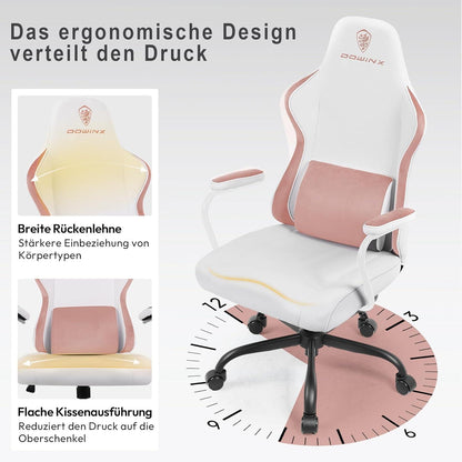 Dowinx Gaming Stuhl Bürostuhl Schreibtischstuhl Ergonomisch Kinder Computer Stuhl Verstellbar Leise Räder Pink