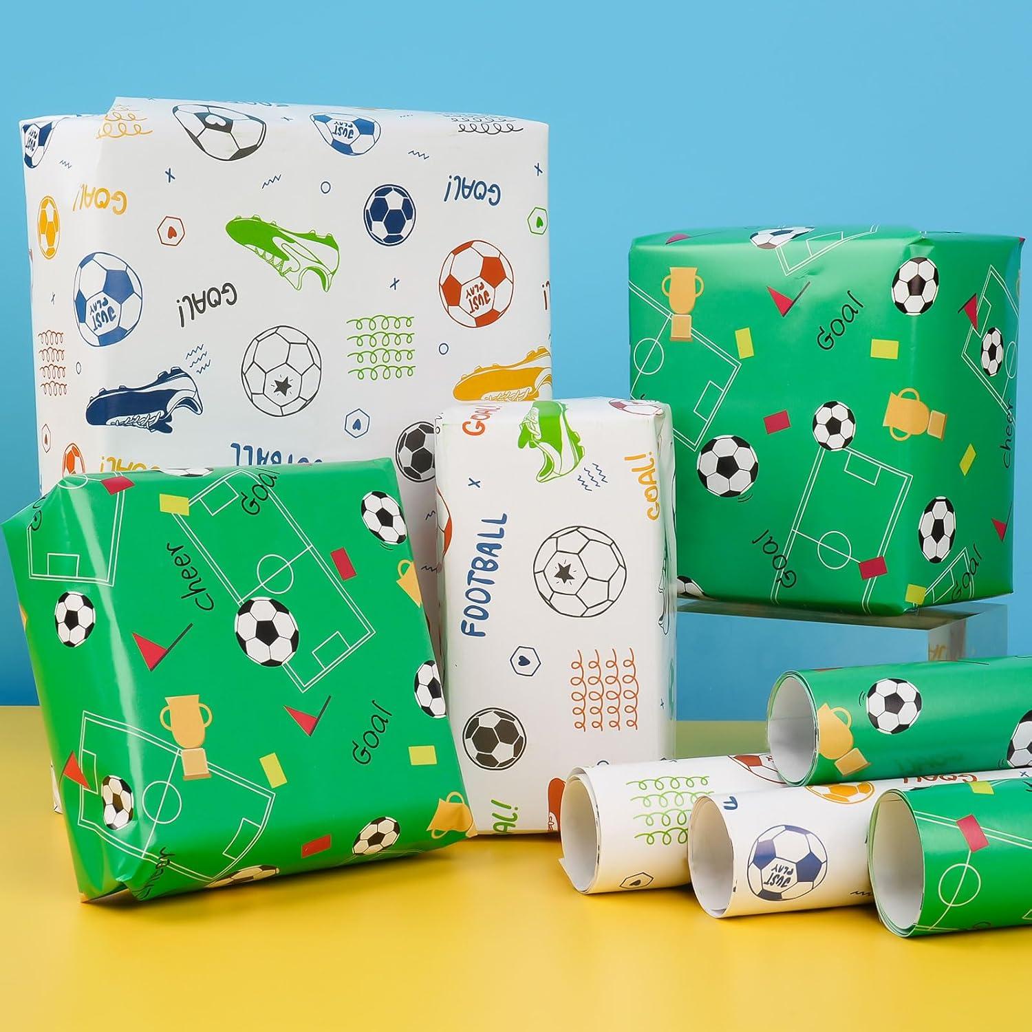 Kinder Fußball Geschenkpapier Set 6 Blatt 70x50cm Grün