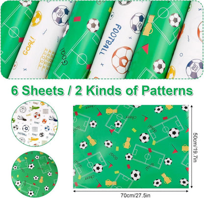 Fußball Geschenkpapier Geburtstag 6 Blatt Grün Weiß 70 x 50