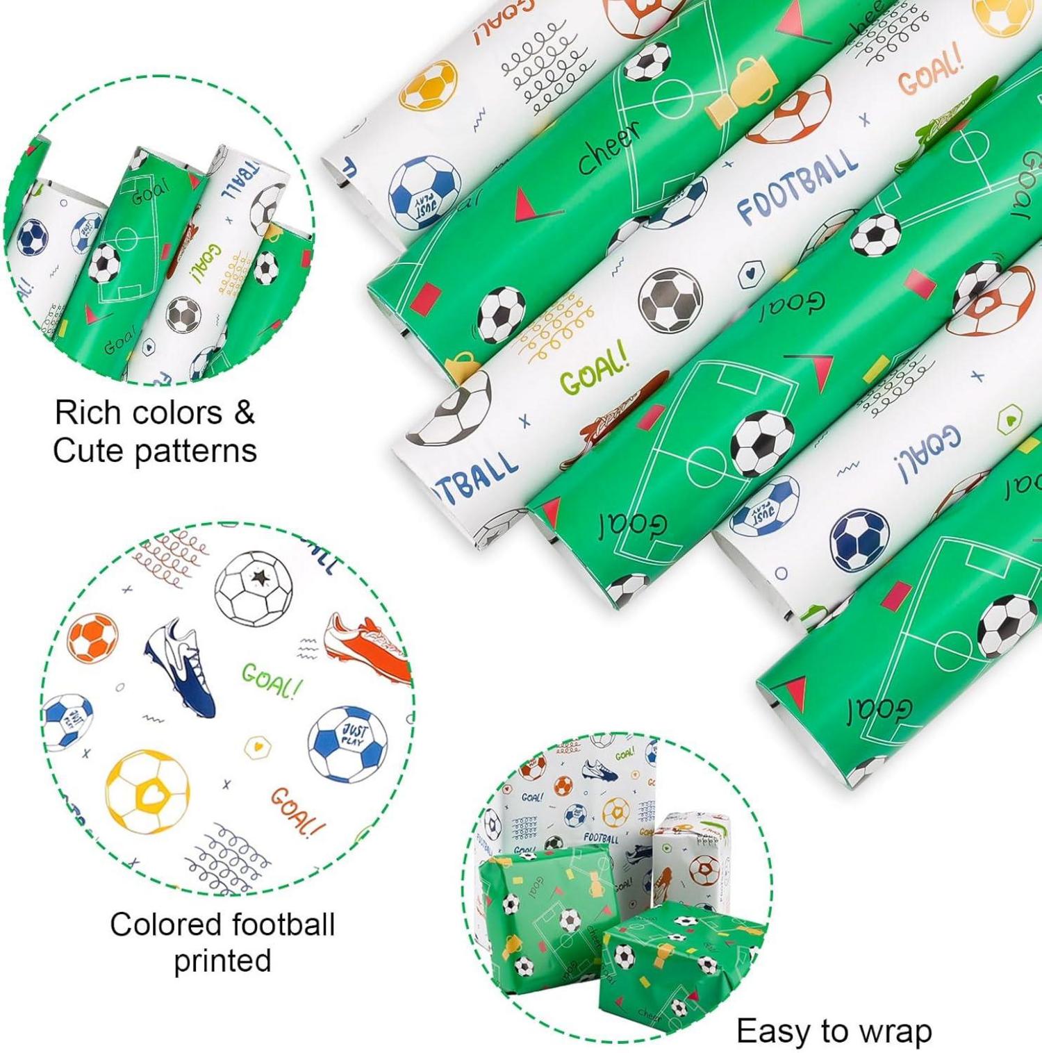 Kinder Fußball Geschenkpapier Set 6 Blatt 70x50cm Grün