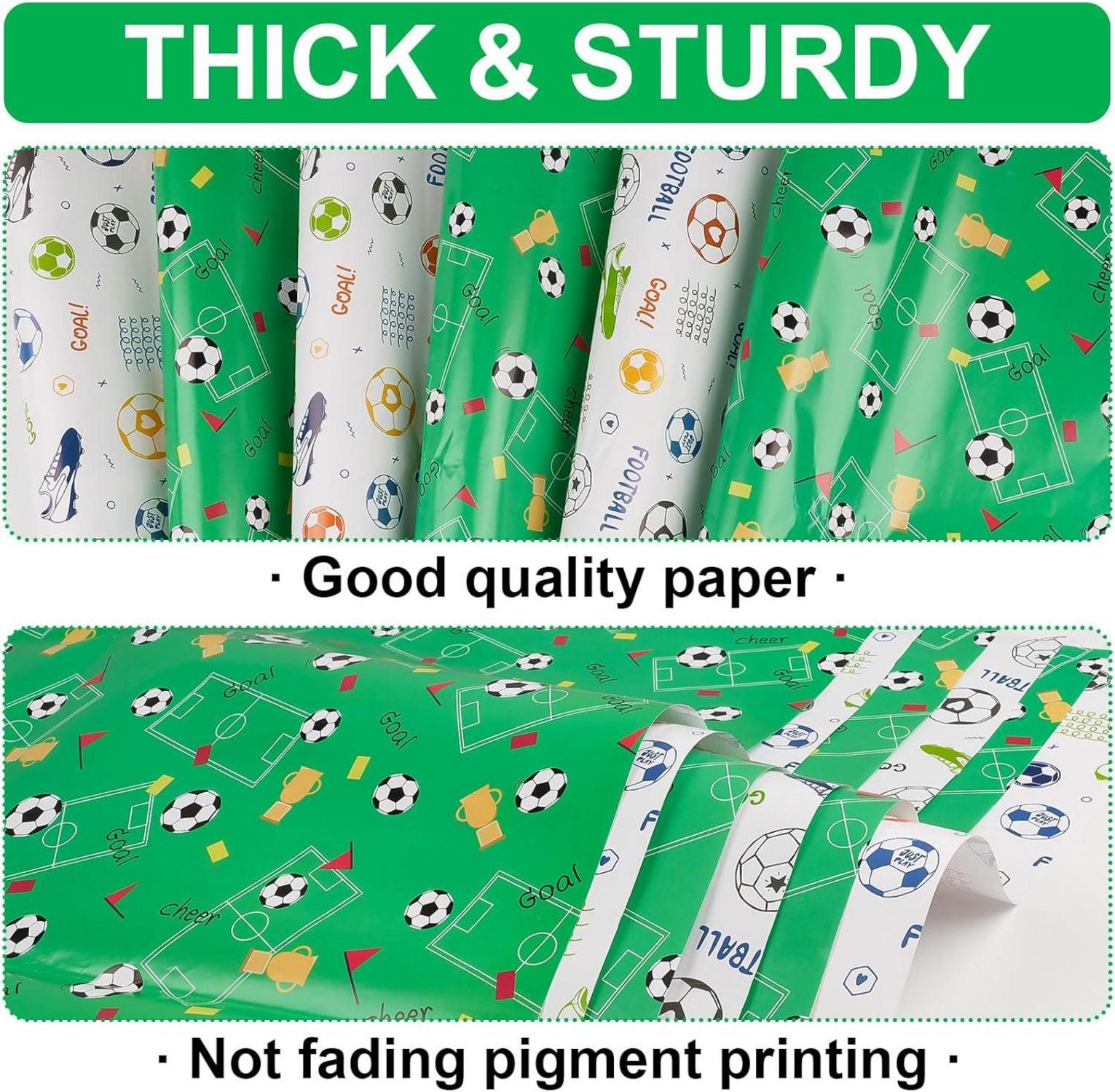 Geschenkpapier Fußball Design 6 Blatt 70x50 cm Grün Weiß für Kinder Geburtstag Weihnachten