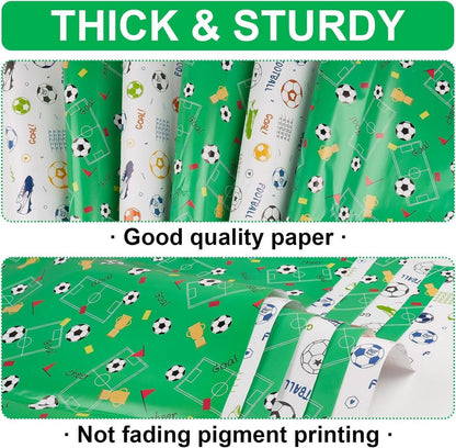 Geschenkpapier Fußball Design 6 Blatt 70x50 cm Grün Weiß für Kinder Geburtstag Weihnachten