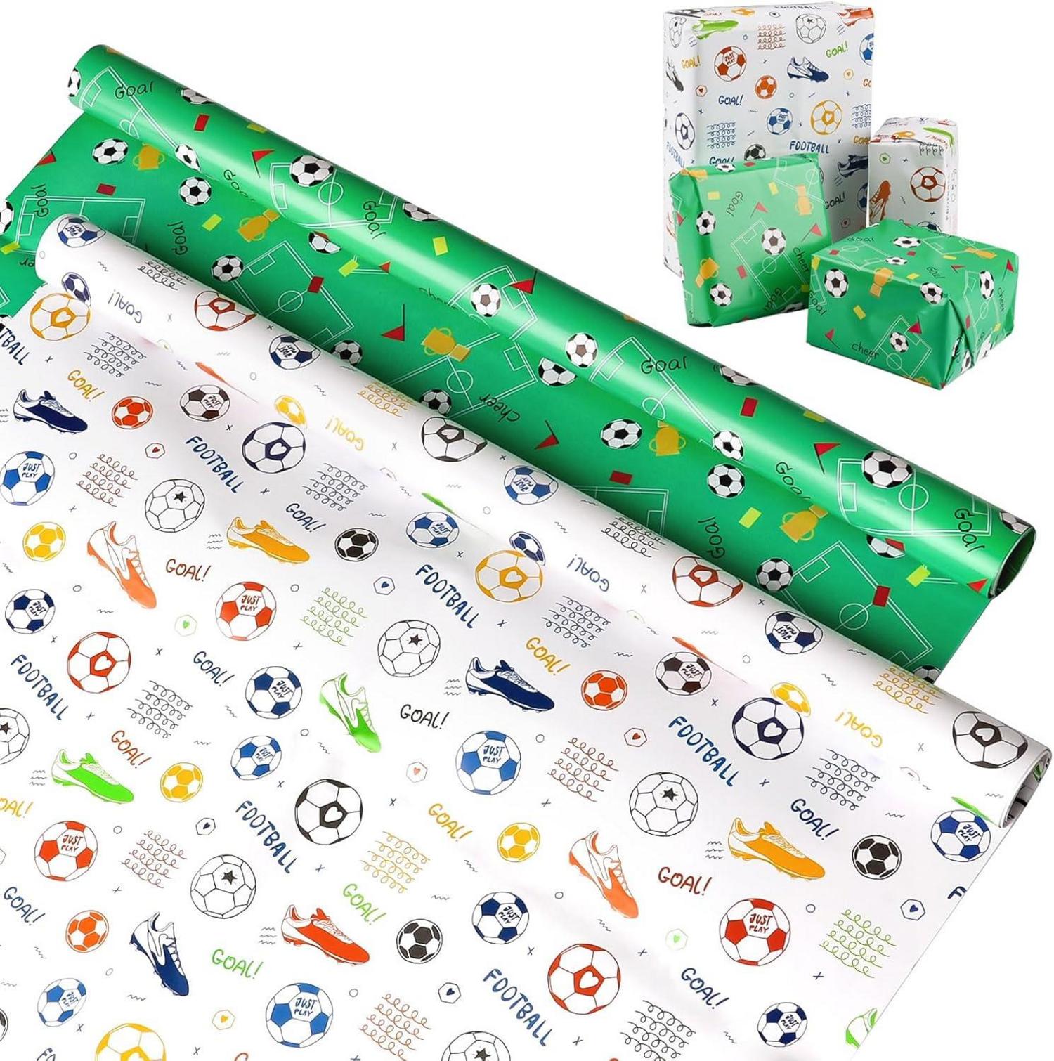 Fußball Geschenkpapier 6 Blatt Grün Weiß 70x50cm Geschenkverpackung