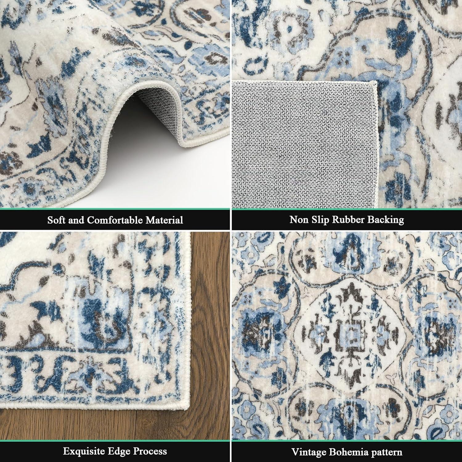 Enyhom Langer Flur Teppich Läufer 60 x 305 cm Blau waschbar rutschfest Fußmatte