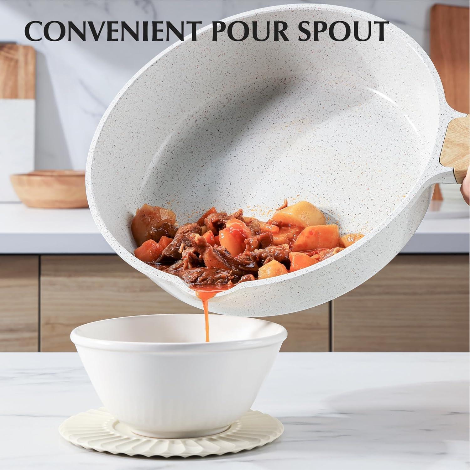 SENSARTE Keramik Bratpfanne 28 cm mit Deckel, Induktion, PFOA-frei