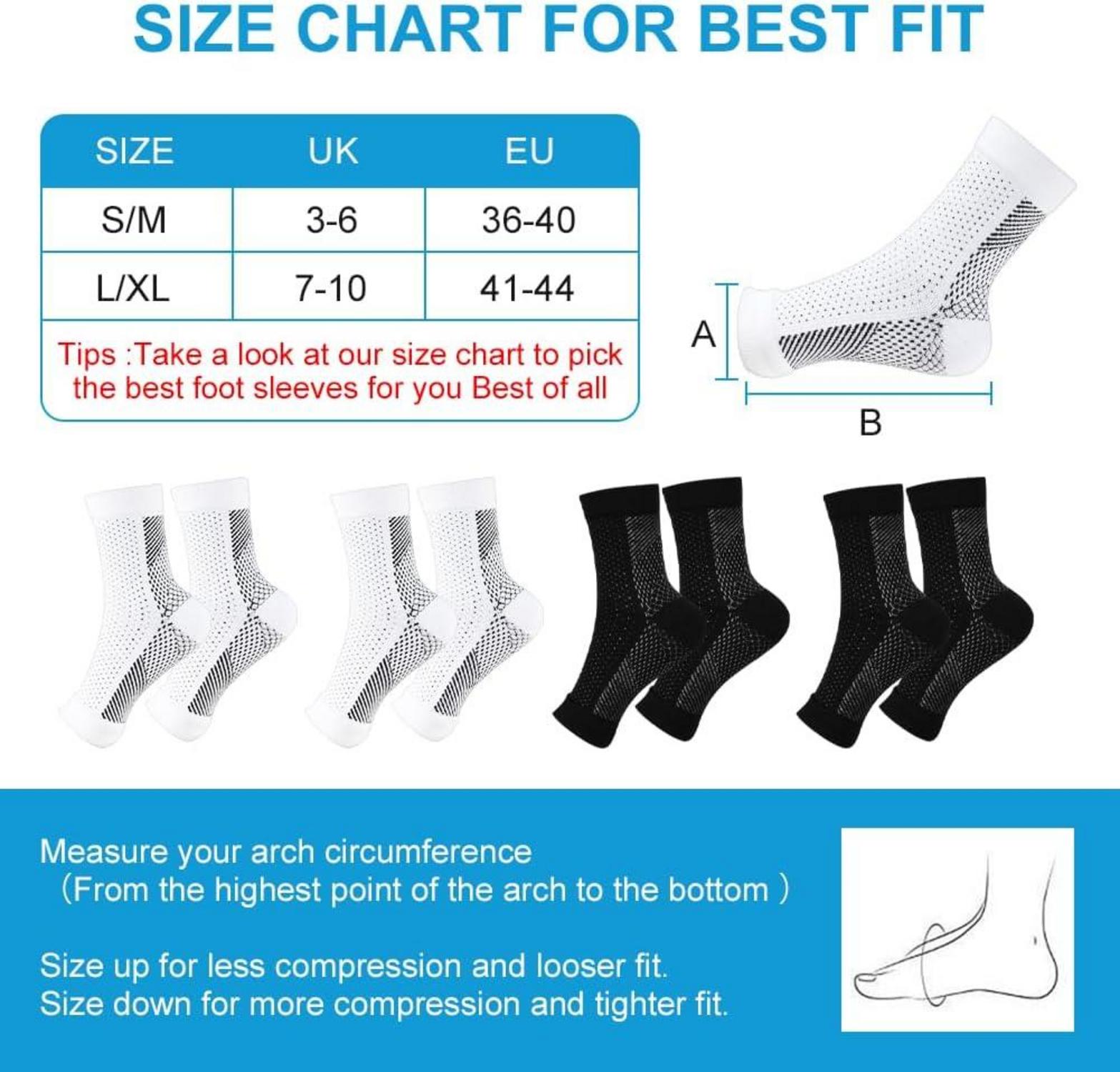 ACWOO Neuropathie Socken 4 Paar Sprunggelenkbandage Kompressionssocken Plantarfasziitis Arthritis Fersensporn Schwarz Weiß S/M