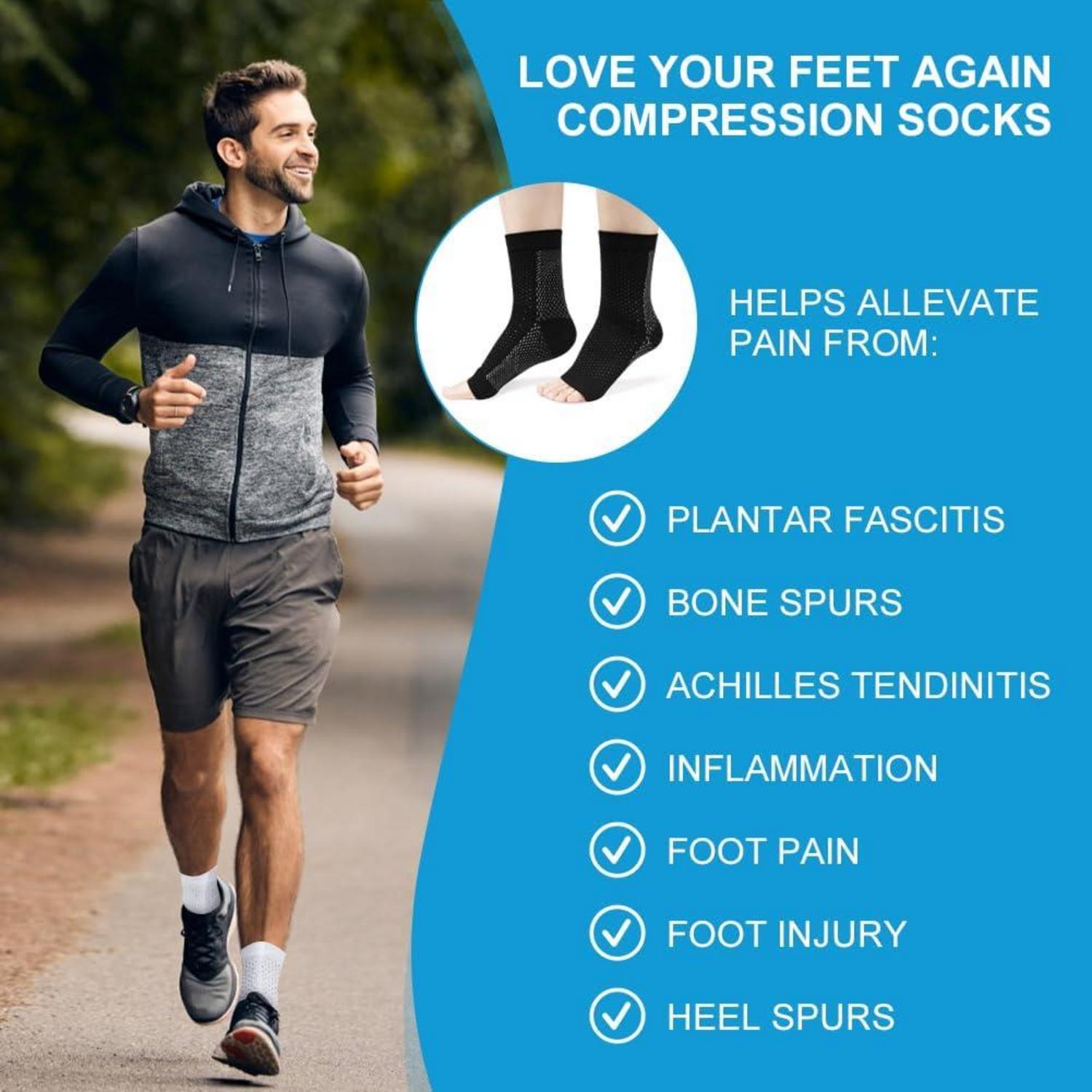 ACWOO Neuropathie Socken 4 Paar Sprunggelenkbandage Kompressionssocken Plantarfasziitis Arthritis Fersensporn Schwarz Weiß S/M