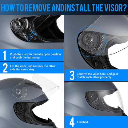 Favoto Vollvisierhelm Integralhelm ECE Atmungsaktiv L (59-60cm) Grau