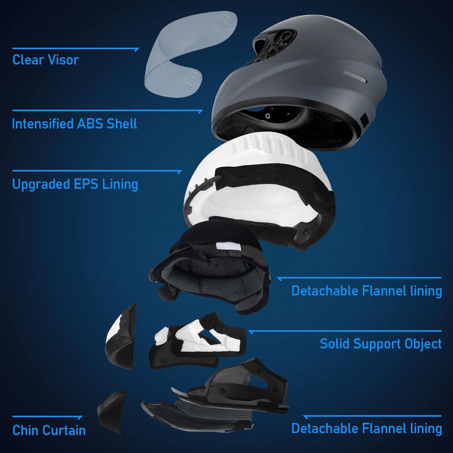 Motorradhelm Integralhelm für Erwachsene Vollvisierhelm ECE Grau L